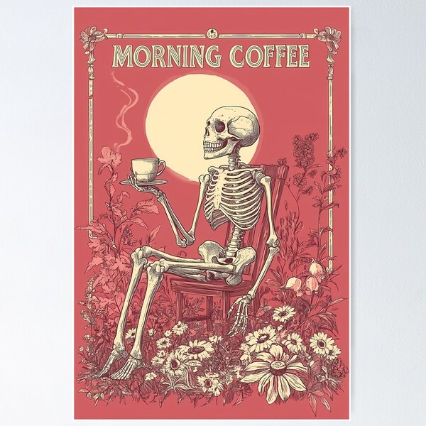 Item preview, coffee fan skeleton. everything comes to life after the first cup of coffee designed and sold by sandrawarty.
