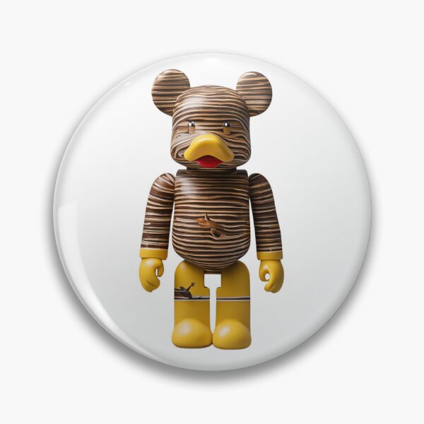 Item preview, A unique and stylish bear toy with a striped design and yellow boots, standing tall against a gray background.   designed and sold by KanDa-Shop.