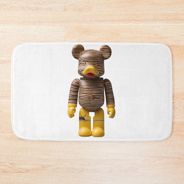 Item preview, A unique and stylish bear toy with a striped design and yellow boots, standing tall against a gray background.   designed and sold by KanDa-Shop.