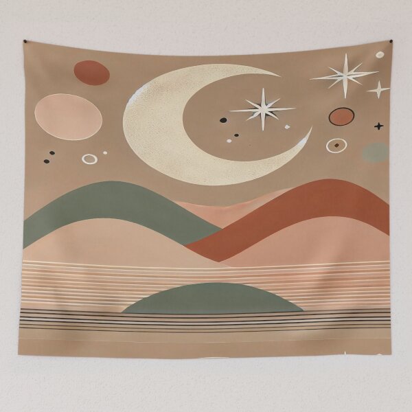 Item preview, Minimalist Boho Landscape with Crescent Moon designed and sold by 0Mystica0.
