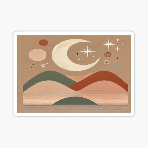 Item preview, Minimalist Boho Landscape with Crescent Moon designed and sold by 0Mystica0.