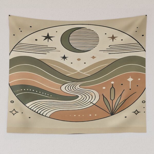 Item preview, Boho Landscape with Geometric Hills and Rivers designed and sold by 0Mystica0.