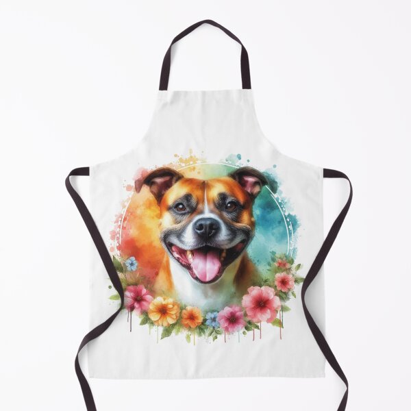 Item preview, Colorful Happy Staffy Watercolor Portrait in Flower Border designed and sold by MaedK.