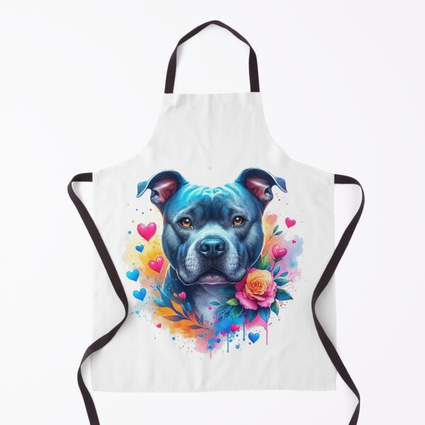 Item preview, Blue Staffy Watercolor Portrait with Hearts and Flowers designed and sold by MaedK.