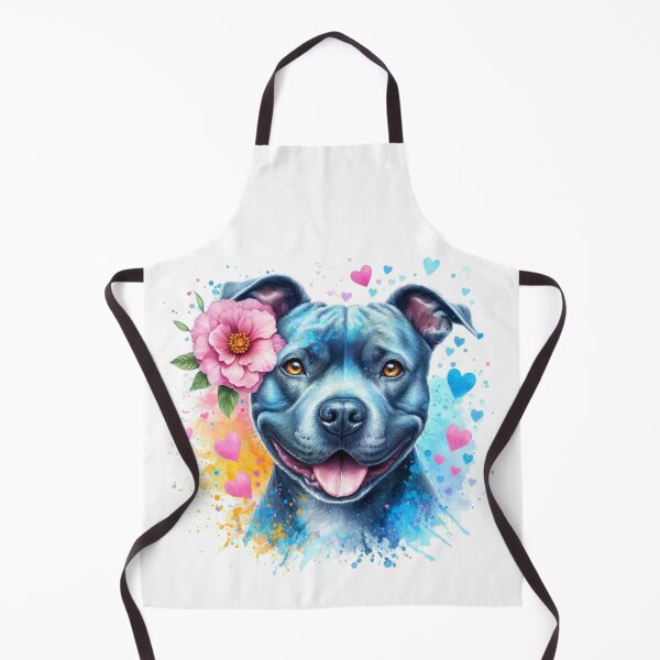 Item preview, Beautiful Happy Blue Staffy Watercolor Portrait with Hearts and Flowers designed and sold by MaedK.
