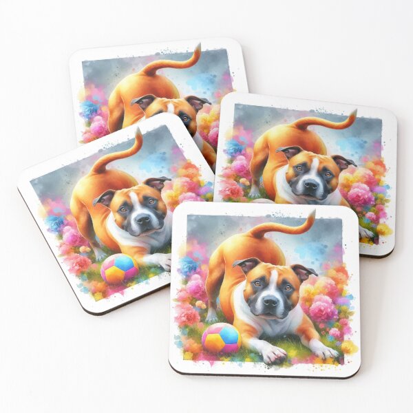 Item preview, Playful Colorful Watercolor Staffy designed and sold by MaedK.