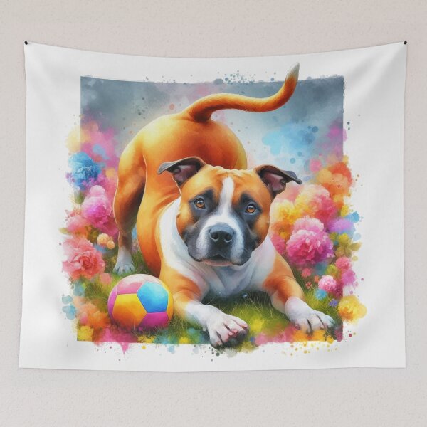 Item preview, Playful Colorful Watercolor Staffy designed and sold by MaedK.