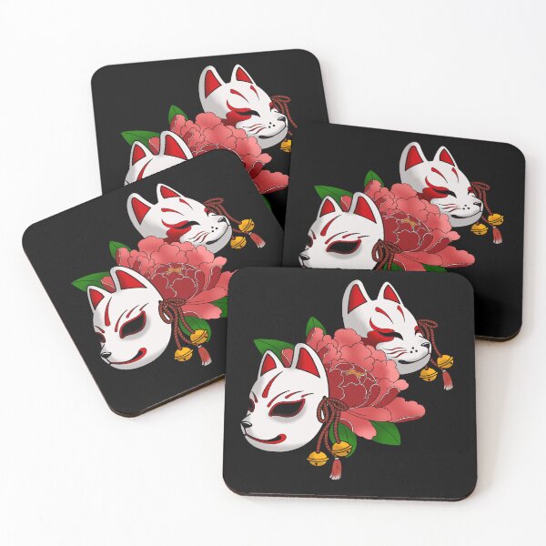 Item preview, Dual Kitsune Mask with Peonies designed and sold by LukasDraw.