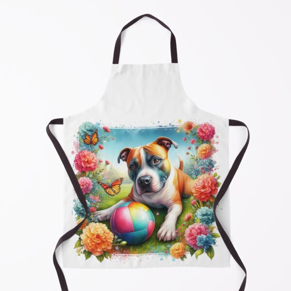 Item preview, Fun Colorful Watercolor Staffy with Butterflies in Garden designed and sold by MaedK.