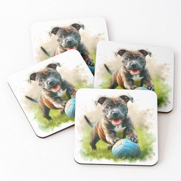 Item preview, Cute Staffy Puppy Playing with Ball designed and sold by MaedK.
