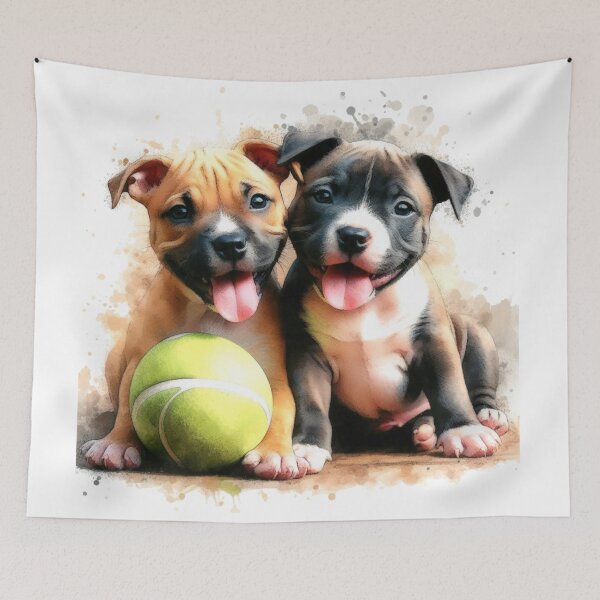 Item preview, Cute Staffy Puppies Best Friends with Ball designed and sold by MaedK.