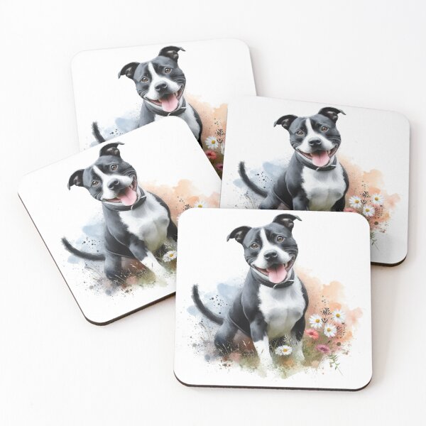 Item preview, Black and White Staffy Watercolor Portrait designed and sold by MaedK.