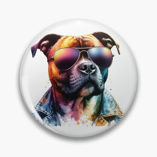 Item preview, Cool Staffy in Shades and Denim Jacket designed and sold by MaedK.