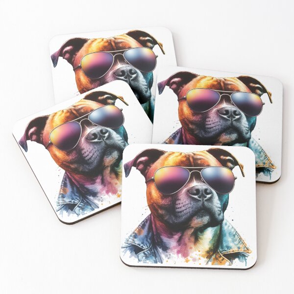 Item preview, Cool Staffy in Shades and Denim Jacket designed and sold by MaedK.