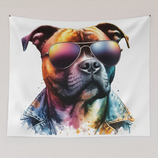 Item preview, Cool Staffy in Shades and Denim Jacket designed and sold by MaedK.