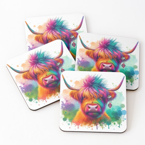 Item preview, Punk Rocker Scottish Highland Cow Colorful Watercolor designed and sold by MaedK.