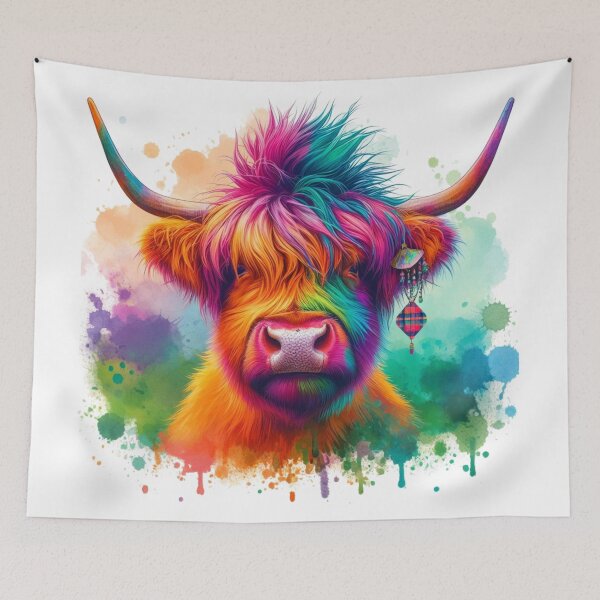Item preview, Punk Rocker Scottish Highland Cow Colorful Watercolor designed and sold by MaedK.