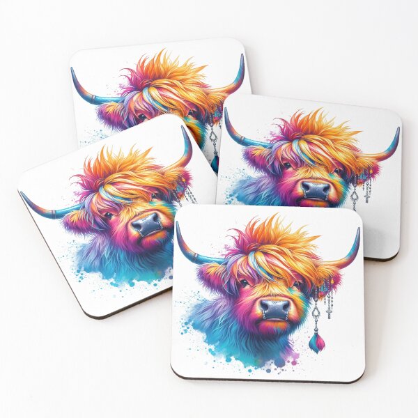 Item preview, Punk Rocker Scottish Highland Cow Colorful Watercolor designed and sold by MaedK.