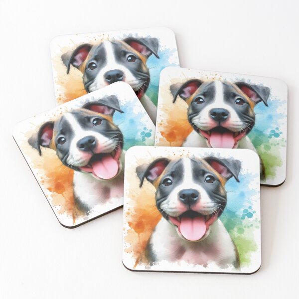 Item preview, Cute Happy Staffy Puppy Watercolor Portrait designed and sold by MaedK.
