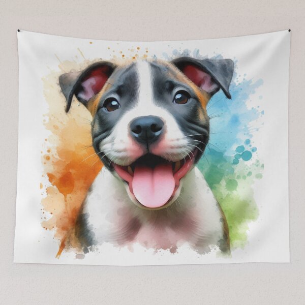 Item preview, Cute Happy Staffy Puppy Watercolor Portrait designed and sold by MaedK.