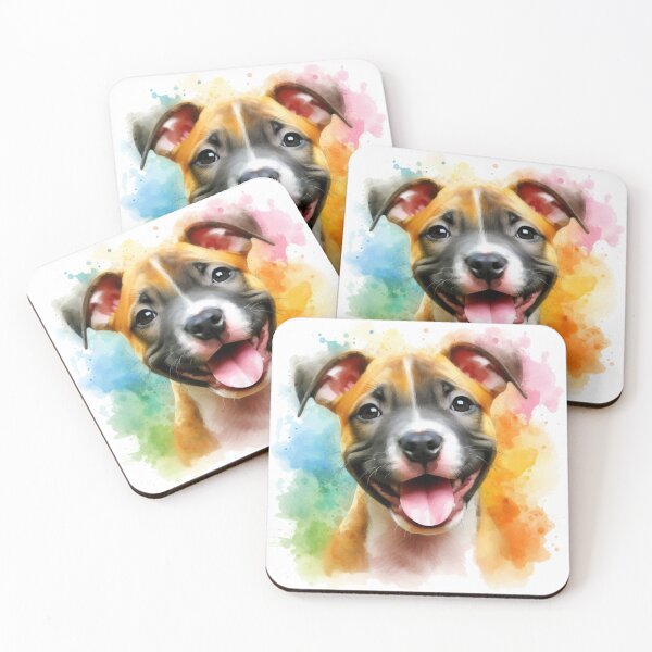 Item preview, Cute Happy Staffy Puppy Watercolor Portrait designed and sold by MaedK.