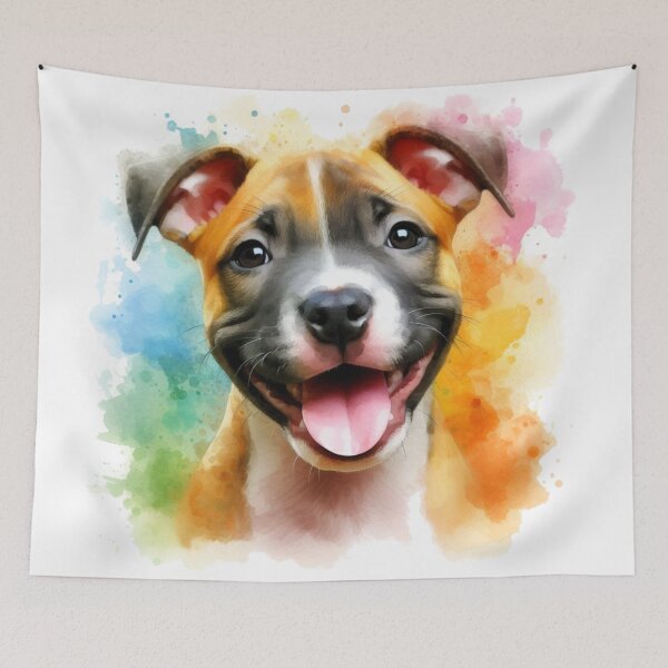 Item preview, Cute Happy Staffy Puppy Watercolor Portrait designed and sold by MaedK.