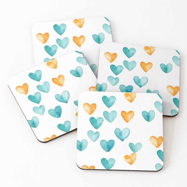 Item preview, Teal and Orange Watercolor Hearts Pattern designed and sold by LuminaFlourish.