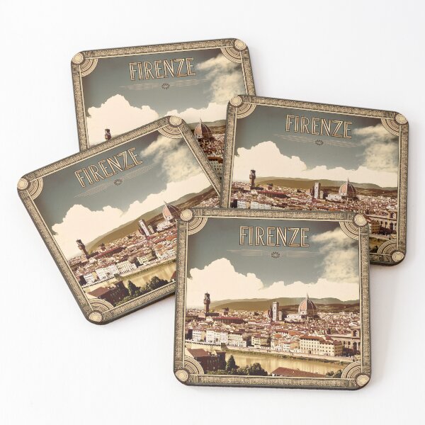 Item preview, Vintage Travel Poster Florence – Firenze Art Deco Retro Design of Tuscany & Ponte Vecchioo & Cathedral designed and sold by pod24.