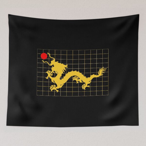 Item preview, Golden Imperial Chinese Dragon with Red Sun on Gold Grid designed and sold by Mon & Matrix.