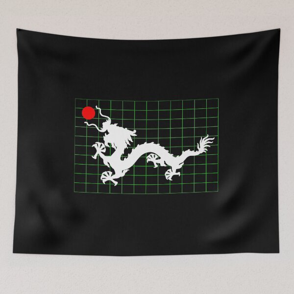 Item preview, White Imperial Chinese Dragon with Red Sun on Green Grid designed and sold by Mon & Matrix.