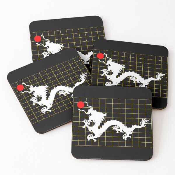 Item preview, White Imperial Chinese Dragon with Red Sun on Gold Grid designed and sold by Mon & Matrix.