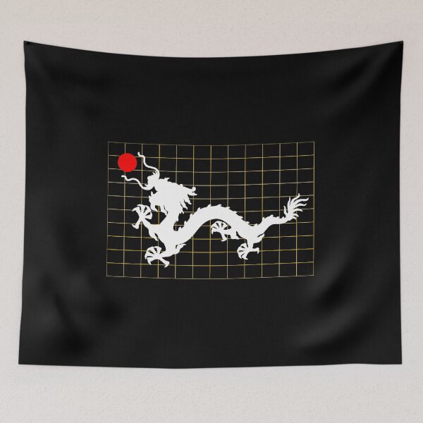 Item preview, White Imperial Chinese Dragon with Red Sun on Gold Grid designed and sold by Mon & Matrix.