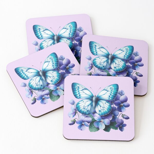 Artikelvorschau, schöner blauer Schmetterling mit blauen Blüten entworfen und verkauft von LoneAngel.