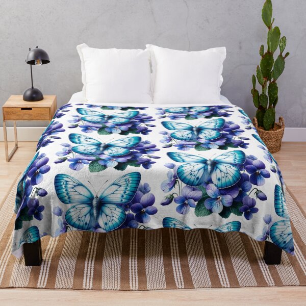 Artikelvorschau, schöner blauer Schmetterling mit blauen Blüten entworfen und verkauft von LoneAngel.