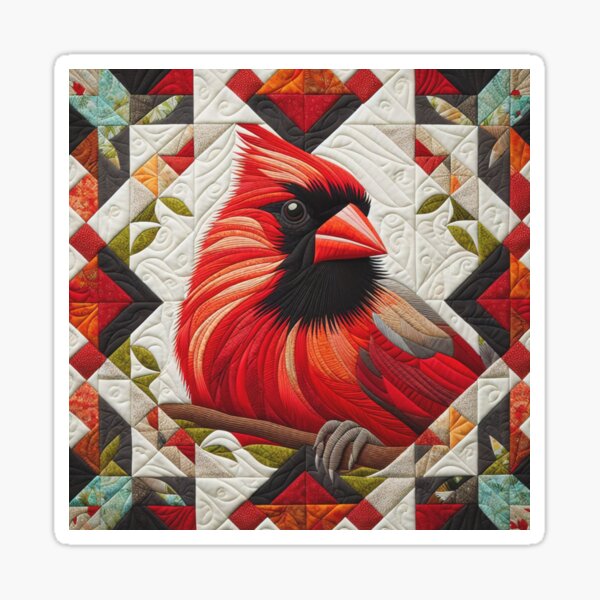 Item preview, "Cardinal Quilt Art: A Vibrant Patchwork Masterpiece" designed and sold by mustardseed-410.