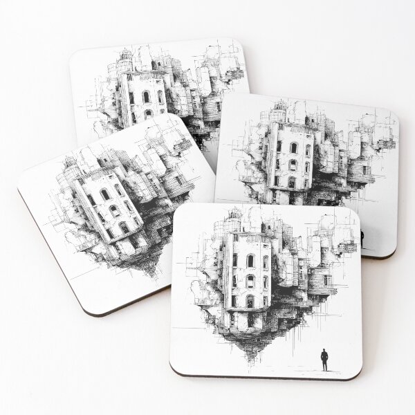 Item preview, sketch style of buildings, concept of urban levitation  designed and sold by Ariadna de Raadt.