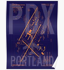 PDX Portland Airport Diagram | Aviation Art Gift for Airport Buff, Frequent Flyer, Travel Fanatic Poster