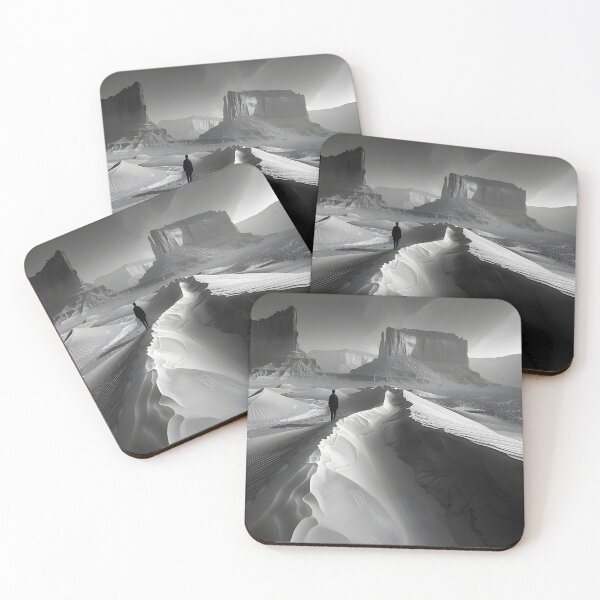 Item preview, Solitary figure amidst vast desert landscape at dusk designed and sold by Artessie.