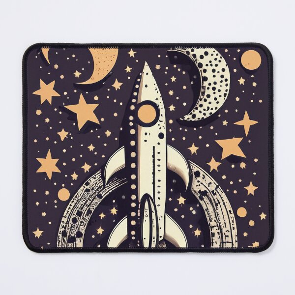 Item preview, Retro Rocket Launch - Vintage Space Art with Stars and Moons designed and sold by CoreMinimal.