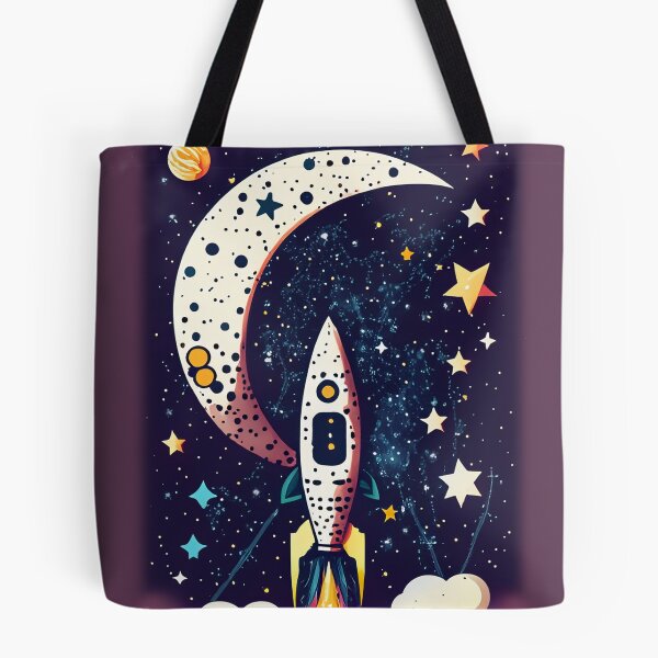 Artikelvorschau, Retro-Rakete und Mond - nostalgische Weltraumillustration entworfen und verkauft von CoreMinimal.
