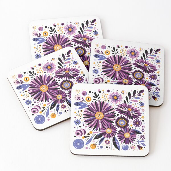 Item preview, Scandinavian Folk Art - Purple passion daisies by heidiannemorris designed and sold by FOLK ART FUSION.