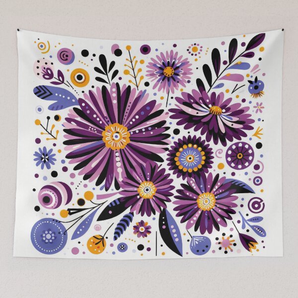 Item preview, Scandinavian Folk Art - Purple passion daisies by heidiannemorris designed and sold by FOLK ART FUSION.