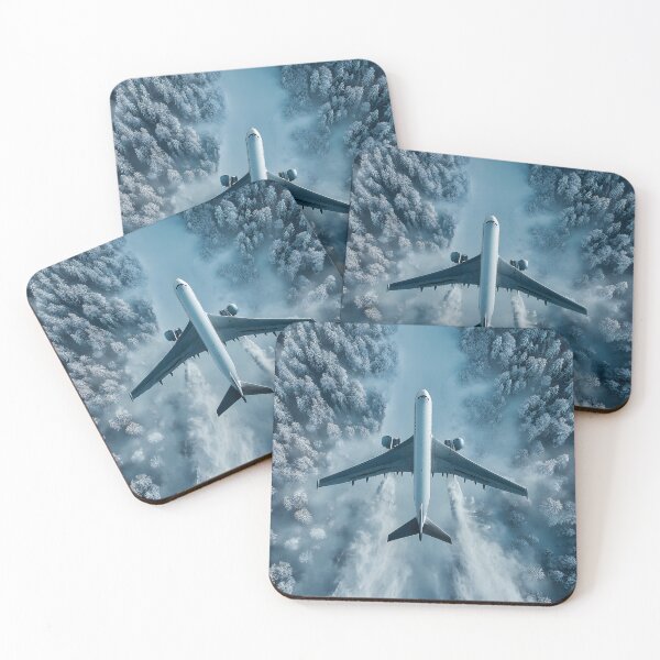 Item preview, Aerial view of airplane flying over snowy forest designed and sold by Artessie.