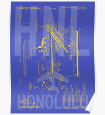 HNL Honolulu Airport Diagram | Aviation Art Gift for Airport Buff, Frequent Flyer, Travel Fanatic Poster