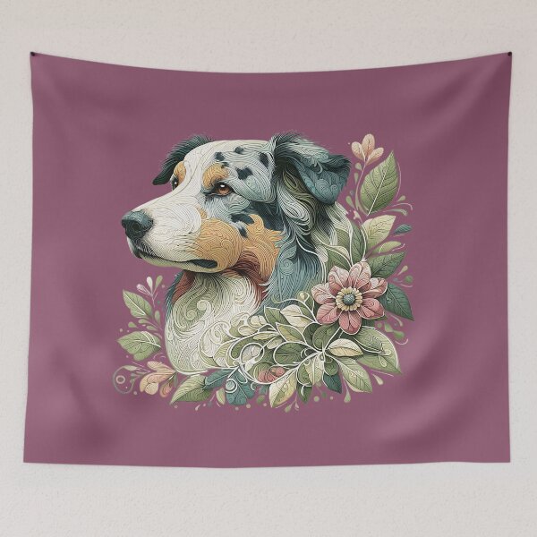 Item preview, Australian Shepherd Botanical Dog Illustration 3 designed and sold by BirdsnStuff.