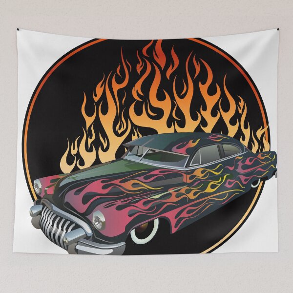 Item preview, flame car vintage muscle car hot rod fire logo road designed and sold by Achille3777.