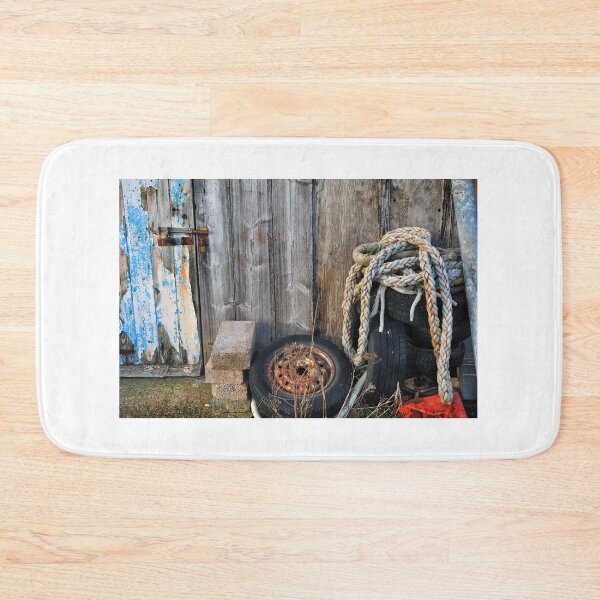 Item preview, Ropes and tyres stacked near a old boat shed door, Lindisfarne. designed and sold by Richard Flint.