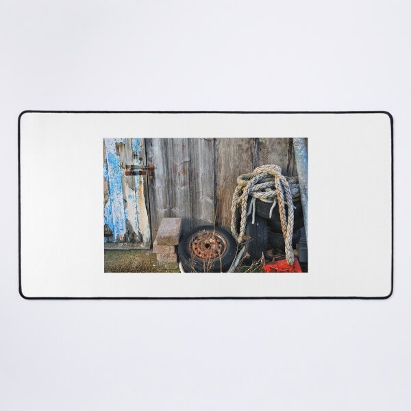 Item preview, Ropes and tyres stacked near a old boat shed door, Lindisfarne. designed and sold by Richard Flint.
