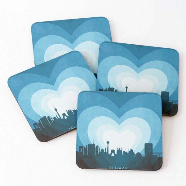 Item preview, Tehran Iran Skyline Hearts Blue designed and sold by ArtPrints.