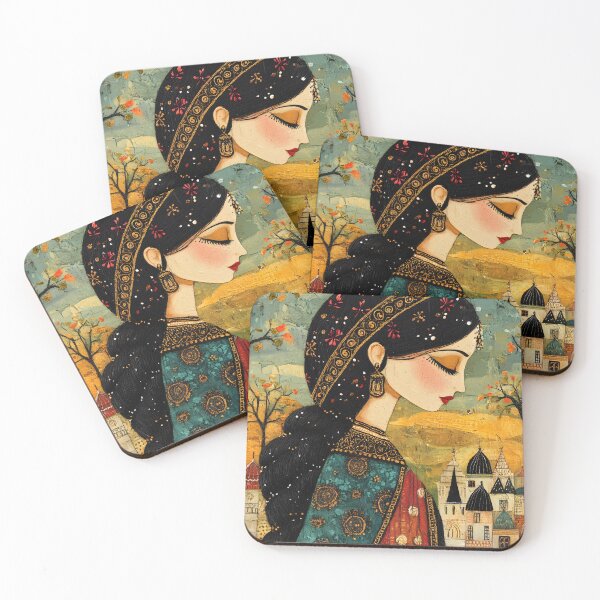 Item preview, Elegant woman with braid amidst vibrant background scene designed and sold by Artessie.